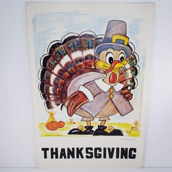 Vintage 1968 Classroom Poster Atrelle Dill Roberta Ross Thanksgiving Turkey